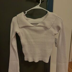 White Ribbed Knit Sweater